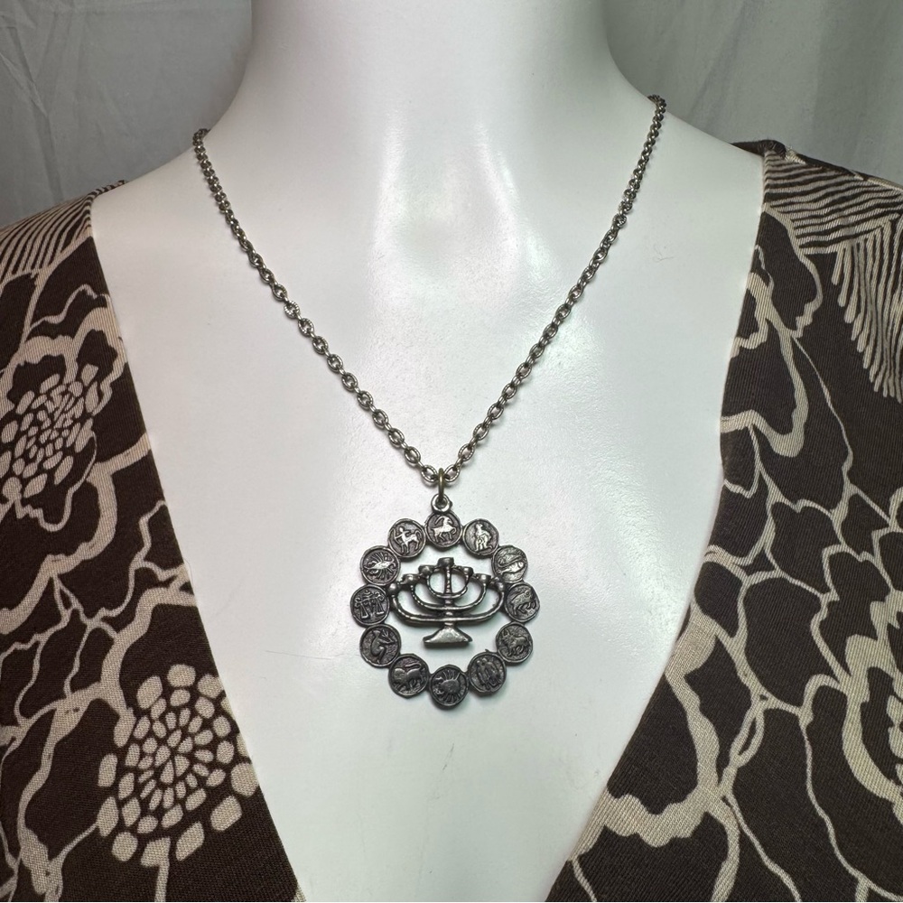 Vintage 1970s Menorah Zodiac Detailed Pendant Necklace - Whimsical & Unique
